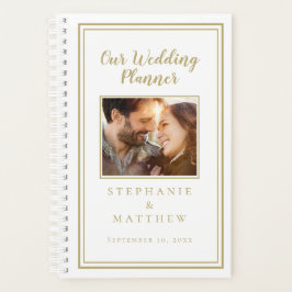 Hochzeitsplaner Custom Foto Elegantes Gold & Weiß Planer
