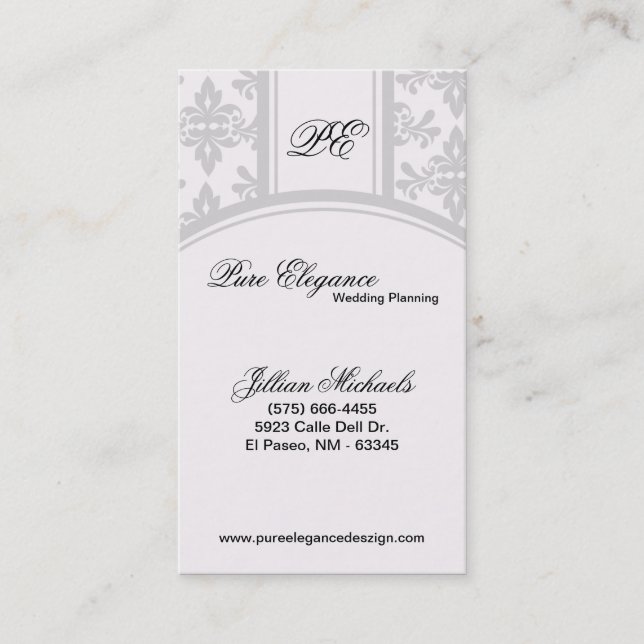 Hochzeitsplaner Damask Filigree Business Card Visitenkarte (Vorderseite)