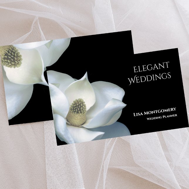 Hochzeitsplaner Elegant Magnolia Schwarz & Weiß Visitenkarte (Wedding Planner Elegant Magnolia Black & White Business)