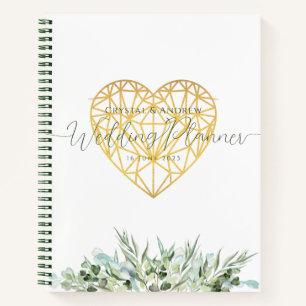 Hochzeitsplaner Elegant White Gold Heart Foliage Notizbuch
