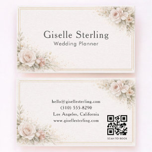 Hochzeitsplaner Floral Neutral QR Code Visitenkarte