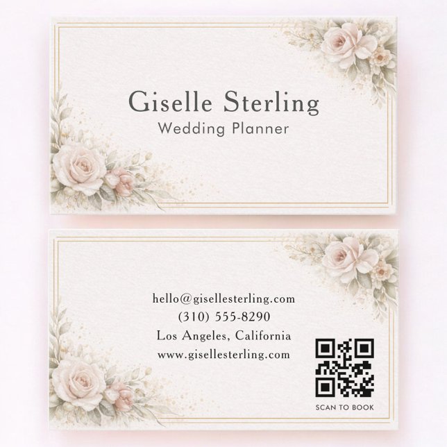 Hochzeitsplaner Floral Neutral QR Code Visitenkarte (Von Creator hochgeladen)