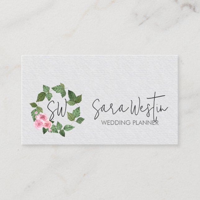 Hochzeitsplaner Florales Monogramm Visitenkarte (Vorderseite)