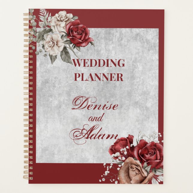 Hochzeitsplaner für Burgund, Rose, Weiße Rosen Planer (Vorderseite)