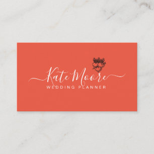 Hochzeitsplaner Herz Crown Red Orange Visitenkarte
