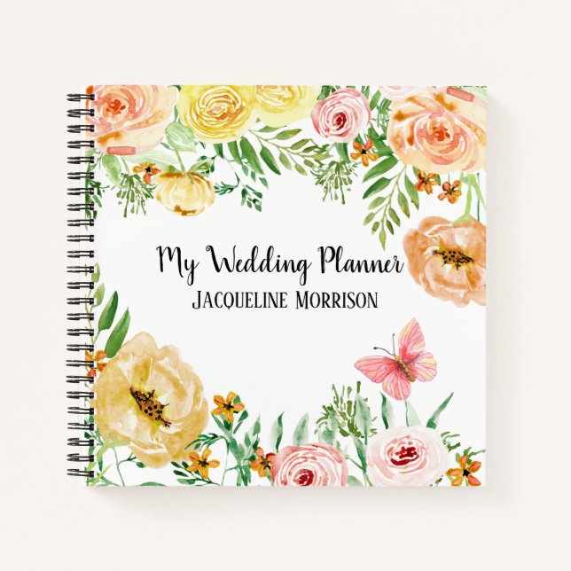 Hochzeitsplaner Moderne Aquarellfarben Rose Notizbuch (Vorderseite)