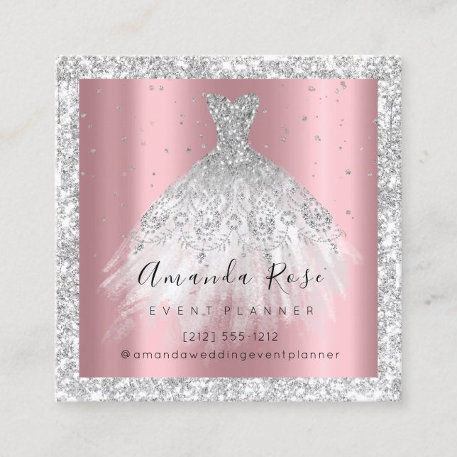 Hochzeitsplaner Pink Confetti Silver Gray Terminkarte (Vorderseite)