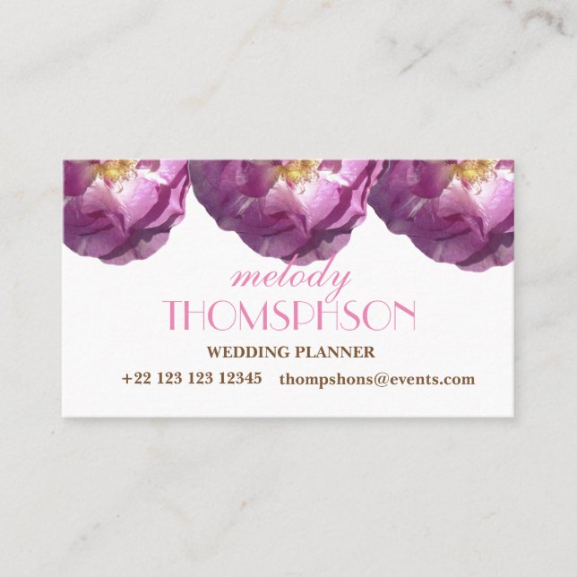 Hochzeitsplaner, rosa Rose Elegante Visitenkarten Visitenkarte (Vorderseite)