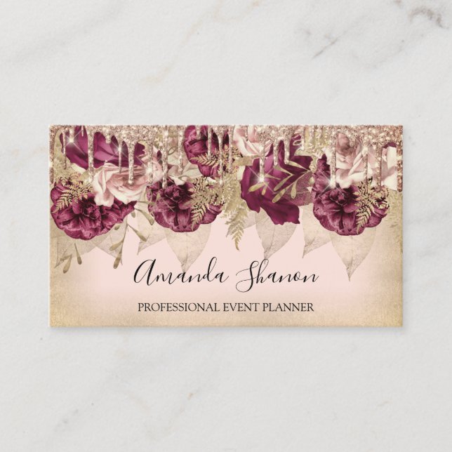 Hochzeitsplaner-Rose Blume Tropfen QR-Logo Visitenkarte (Vorderseite)
