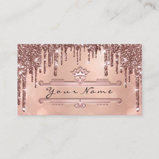 Hochzeitsplaner Rose Glitzer Tropfen Kronen Visitenkarte (Vorderseite)