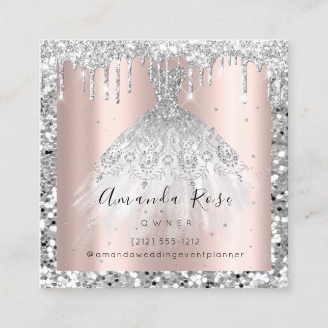 Hochzeitsplaner Rose Gold GlitterSilver Tropfen Terminkarte (Vorderseite)