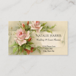 Hochzeitsplaner Vintage rosa Rosen Elegant Visitenkarte