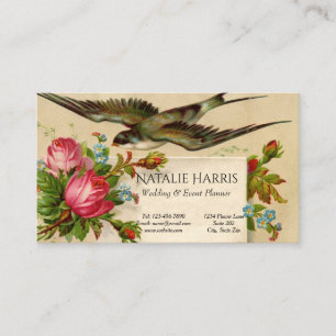Hochzeitsplaner Vintage Rote Rosen Bluebird Visitenkarte