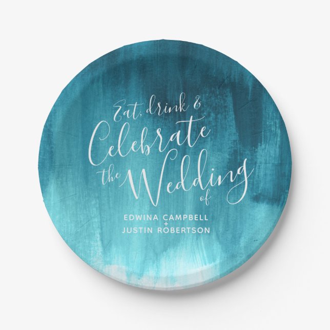 Hochzeitsplatte für abstraktes aquamarines Aquapap Pappteller (Vorderseite)