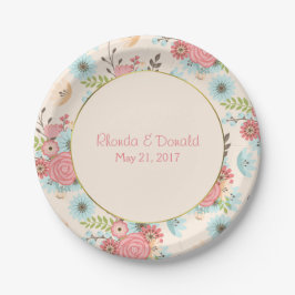 Hochzeitsplatte für Elfenbein, Blau und Korallen Pappteller