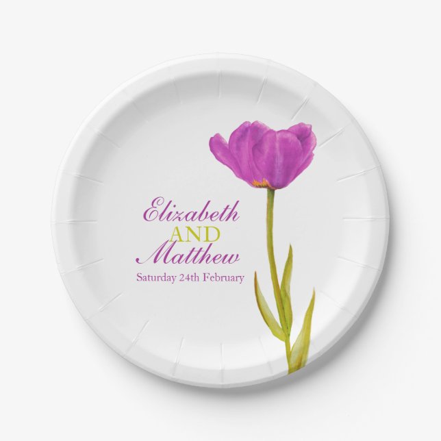 Hochzeitsplatte für Single lila Tulpenkunst Pappteller (Vorderseite)