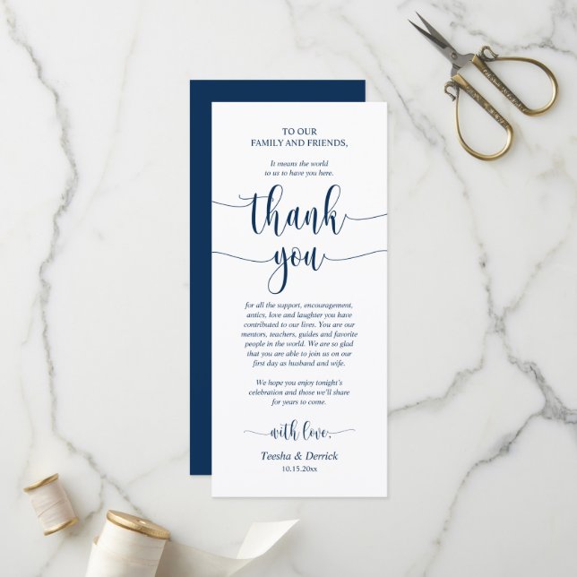 Hochzeitsplattform Vielen Dank, Navy Blue Card Programm (Vorderseite/Rückseite Beispiel)