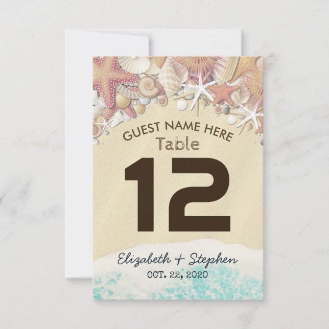 Hochzeitsplatz Tischnummer Summer Beach Starfish (Vorderseite)