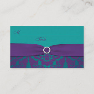 Hochzeitsplätze Lila, Aquamariner Damast Platzkarte