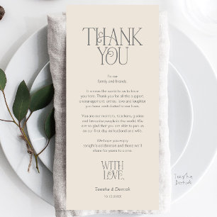 Hochzeitsplatzierung Danke Creme Graue Karte