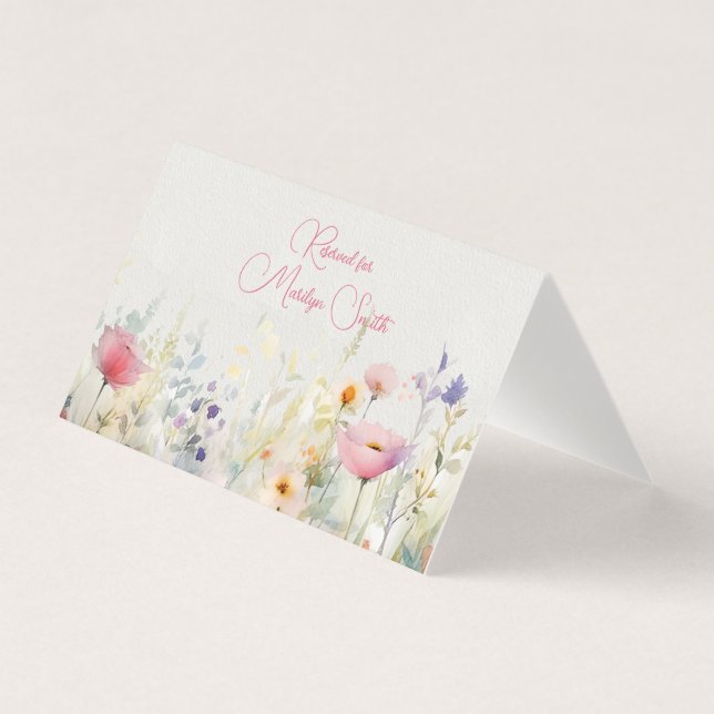 Hochzeitsplatzkarte mit Wildblumenrand (Vorderseite)