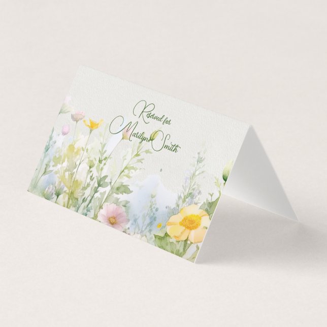 Hochzeitsplatzkarte mit Wildblumenrand (Vorderseite)