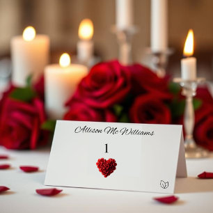 Hochzeitsplatzkarten Vegan Icon-Rote Rosen Tischnummer