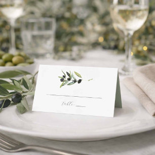 Hochzeitsplatzkarten Wasserfarbe Olivenzweig Platzkarte