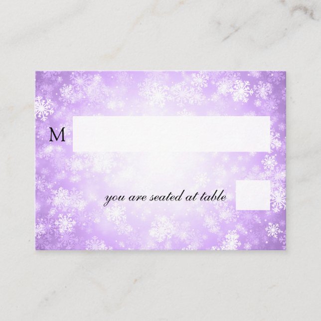 Hochzeitsplecards Lila Winterwunderland Platzkarte (Vorderseite)