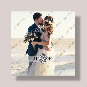 Hochzeitsportrait Monogram QR Code Fotoplatte
