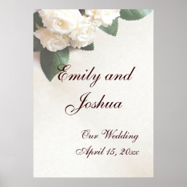 Hochzeitsposter-Vorlage weiche weiße Rosen Poster