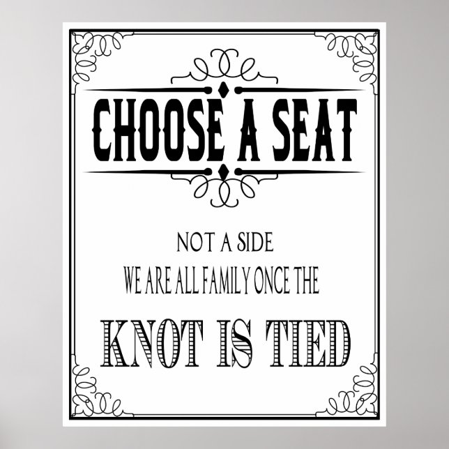 Hochzeitsposter "Wählen Sie einen Sitzplatz" Schwa Poster (Vorne)