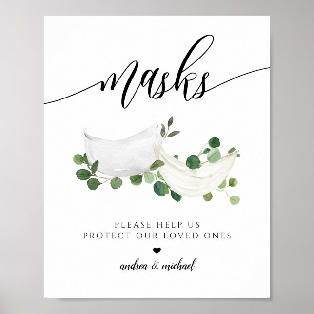 HochzeitsPPE maskiert soziale Wasserfarbe Poster (Vorne)