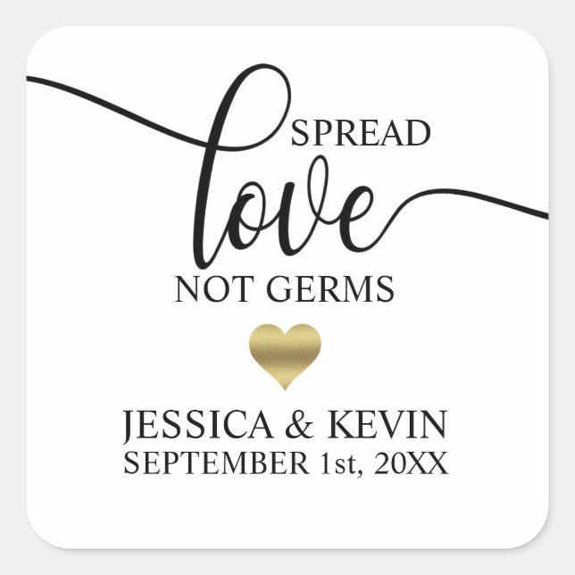 Hochzeitspread-Liebe nicht Germs Gold Herzfavors H Quadratischer Aufkleber (Vorderseite)