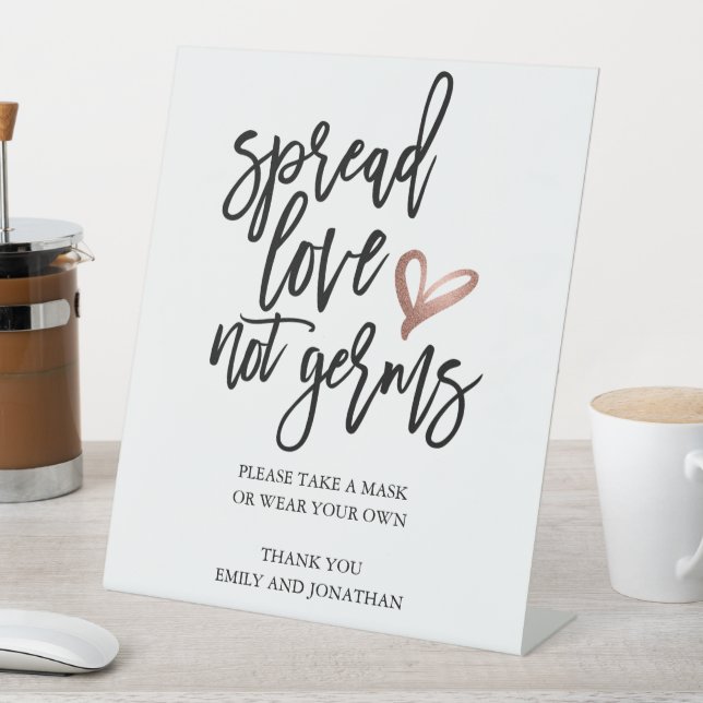 Hochzeitspread-Liebe nicht Keime nehmen eine Maske Sockelschild (In Situ)
