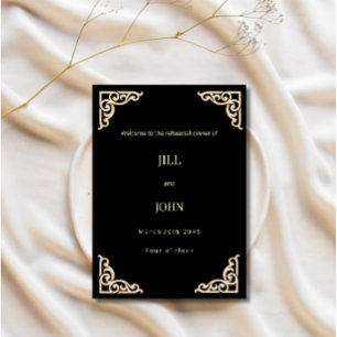 Hochzeitsprobe-Dinner-Einladung Schwarz und Gold Einladung