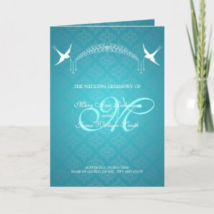 Hochzeitsprogramm Birds Monogram Turquoise Programm
