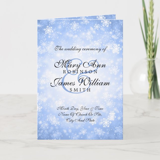 Hochzeitsprogramm Blue Winter Wonderland Sparkle Programm (Vorderseite)