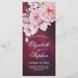 Hochzeitsprogramm Boho Floral Feathers Burgundy Re Programm