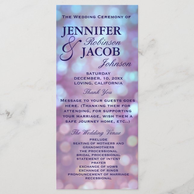 Hochzeitsprogramm Bokeh Highlights Programm (Vorderseite)