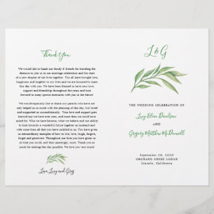 Hochzeitsprogramm   Botanische Blätter für Wasserf