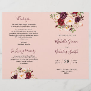 Hochzeitsprogramm Burgundy Blush Wasserfarbe Blora