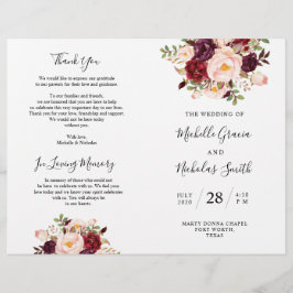 Hochzeitsprogramm Burgundy Wasserfarbenfloral, FOL