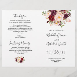 Hochzeitsprogramm Burgundy Wasserfarbenfloral, FOL