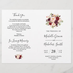 Hochzeitsprogramm Burgundy Wasserfarbenfloral, FOL