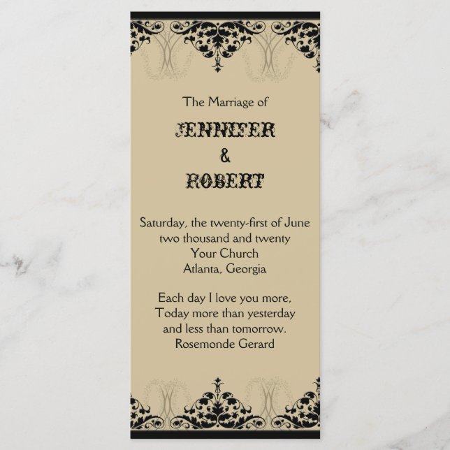 Hochzeitsprogramm Camelot Gold mit schwarzen Schri Programm (Vorderseite)