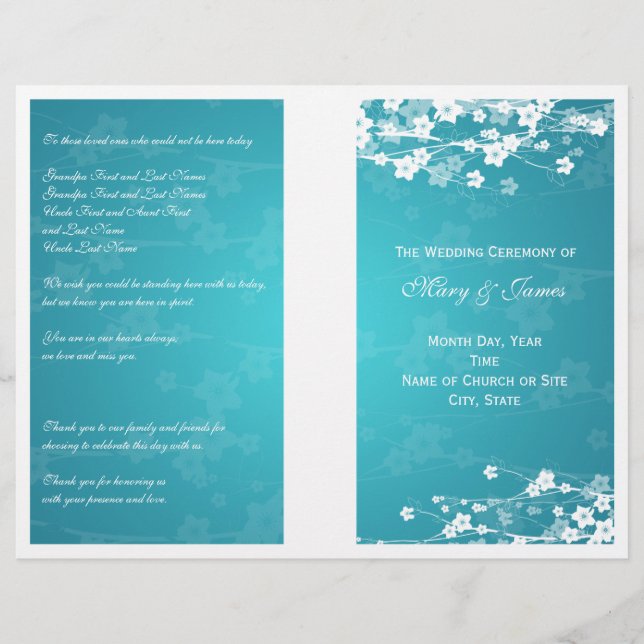 Hochzeitsprogramm Cherry Blossom Blue (Vorderseite)