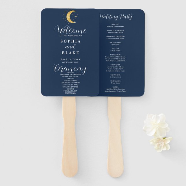 Hochzeitsprogramm der Crescent Moon Starry Night N Fächer (Vorne und Hinten)