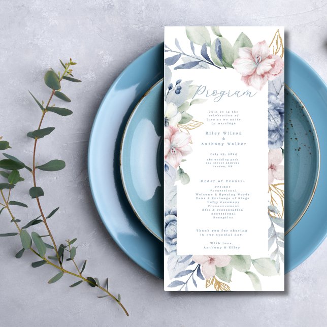 Hochzeitsprogramm "Dusty Blue Floral and Greenerit (Von Creator hochgeladen)