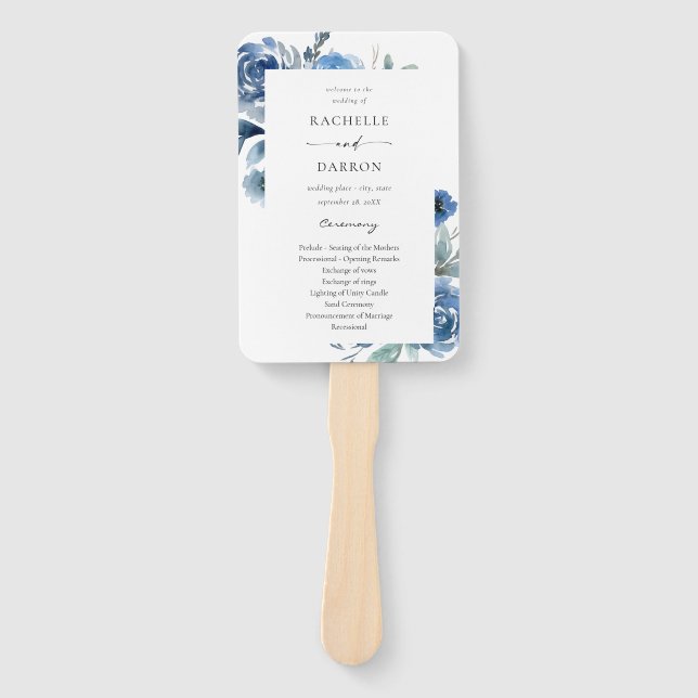 Hochzeitsprogramm "Dusty Blue Floral" Fächer (Vorderseite)